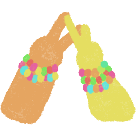 an orange hand and a yellow hand, both wearing kandi, doing the first part of the plur handshake, representing peace